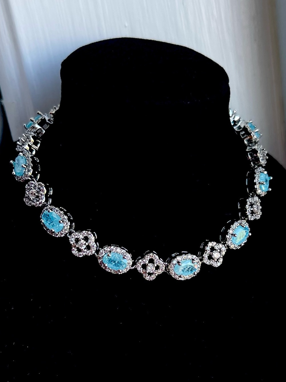Sparkling Lab Created Paraiba Tourmaline Floral Bracelet